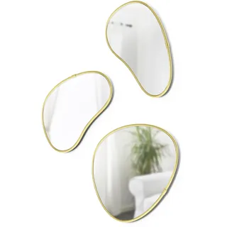 Umbra Hubba Wandspiegel Set, Moderne Design Spiegel mit Organischer Form, 3er-Set, Messing