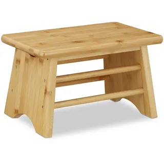 Relaxdays Fußbank, Bambus, bis 100 kg, Stabiler Tritthocker, Kinderhocker Bad, Hocker, HxBxT: 20 x 33 x 21,5 cm, natur