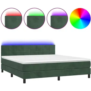 vidaXL Boxspringbett mit Matratze & LED Dunkelgrün 180x200 cm Samt - Grün