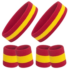 ONUPGO Schweißband-Set, Sport-Stirnband, Armband-Set (6 Stück) Schweißbänder aus Frottee, Schweißband, Stirnband, Feuchtigkeitstransport, Schweißabsorbierendes Stirnband (Red/Yellow/Red)