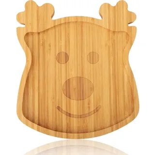 TJ POP Kleine Bambus Servierplatte Weihnachten 25x22x1.5cm–Tablett Weihnachten in Rentier-Form, Holz-Charcuteriebrett & Servierschale für Weihnachts-Snacks und Deko