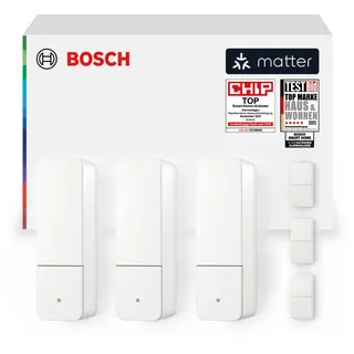 Bosch Smart Home Tür-/Fensterkontakt II [+M], smarter Sensor zum energieeffizienten Heizen, flexible Nutzung im Bosch Smart Home System oder herstellerübergreifend in Matter Systemen, 3er-Set