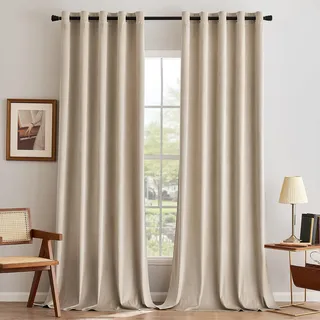 MIULEE Beige Samtvorhang Ösen 2er Set 200X245, Blickdichte Vorhänge Samt für Deko Schlafzimmer Wohnzimmer, Wunderschön Weich Vorhang Verdunkelung Velvet Curtains, Verdunkelnd Samt Gardinen Blickdicht
