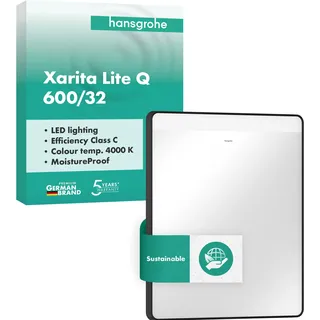 Hansgrohe Xarita Lite Q Spiegel mit horizontaler LED-Beleuchtung, 600/30 für Wandschalter, 54957670, Farbe: Mattschwarz,