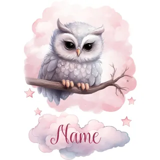 GRAZDesign Wandtattoo Eule mit Namen personalisiert für Babyzimmer Kinderzimmer für Mädchen über Bettchen - 79x57cm