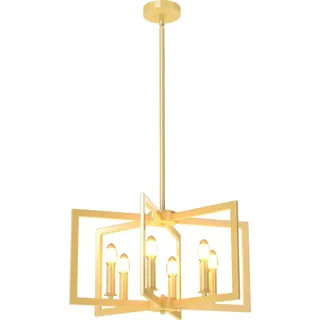 COSTWAY 6-flammiger Kronleuchter, Pendelleuchte Deckenleuchte industriell mit 67-157cm verstellbarer Höhe, Hängelampe Deckenlampe Metall Messing - Bronze