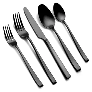 30-teiliges Besteckset Schwarz Matt aus Edelstahl für 6 Personen mit einzigartigen Griffen