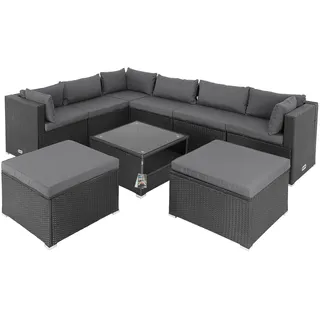 Polyrattan Ecklounge XXL Schwarz/Anthrazit inkl Kissen