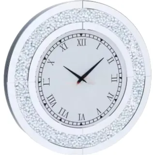 Elegante Spiegeluhr Fioren – Silber – Runde Wanduhr – 60?cm – Ohne Beleuchtung – Wohnzimmer - Schwarz