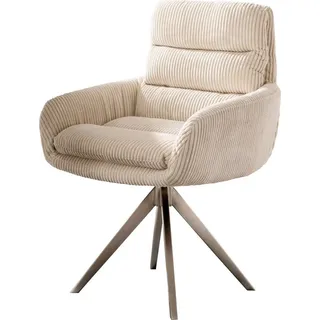 DeLife Esszimmerstuhl Abelia-Flex mit Armlehnen Cord Beige Kreuzgestell kantig Edelstahl