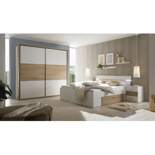 Livetastic Schlafzimmer , Weiß, Eichefarben , Holzwerkstoff , 2 Fächer , Beleuchtung , Schlafzimmer, Komplette Schlafzimmer und Serien, Schlafzimmerserien
