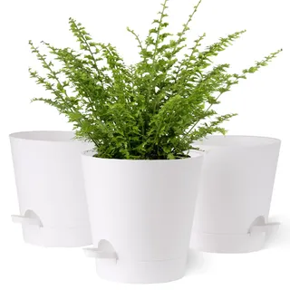 Gardrium Kunststoff Blumentopf Pflanzentopfs mit Untersetzer (17,8 cm) 3er-Set, Plastik Übertopf Kräutertopf mit Ablauflöchern, Rund Pflanzkübel für Innenbereich und Balkon, weiß