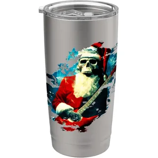 Totenkopf Weihnachtsmann Gitarre Monster Rock Star Halloween Weihnachten Doppelwandiger Edelstahl-Thermobecher