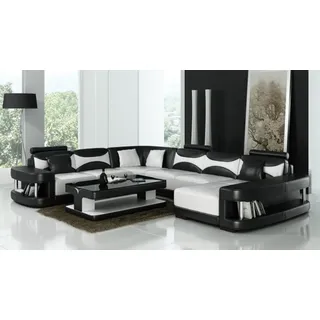 Wohnlandschaft Ecksofa U Form XXL Polster Leder JVmoebel - Schwarz, Weiß