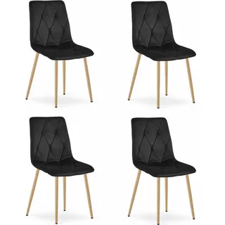 Esszimmer, Wohnzimmer, Bürostuhl LIBRA 4 Stück schwarzer Samt / Beine Holzfarbe - Schwarz