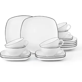 Seltmann Weiden Lido Black Line Teeservice Eckig Klein 18-tlg Weiß/Schwarz