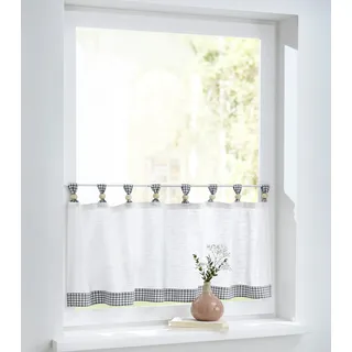 Scheibengardine KUTTI "Cottage Panneau" Gr. 1, grau (grau,weiß), B:120cm H:35cm, Baumwolle, Gardinen, Scheibengardine, Kurzgardine Karo, Baumwolle, Schlaufen