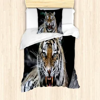 ABAKUHAUS afrikanisch Mantele, Roaring Tiger Wildlife, Milbensicher Allergiker geeignet mit Kissenbezügen, 135 cm x 200 cm - 80 x 80 cm, Mehrfarbig