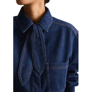 Jeansbluse MARC O'POLO DENIM, Damen, Gr. L, blau (dunkelblau), Obermaterial: 78% Baumwolle, 22% Lyocell, kurz, Manschette, Blusen Jeansbluse, cropped made with Orange Fiber
