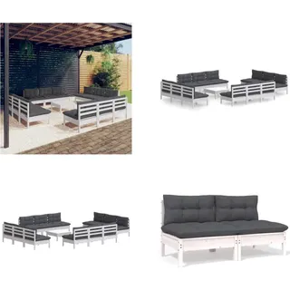 vidaXL 13 tlg. Garten Lounge Set mit Anthrazit Kissen Kiefernholz - Garten-Lounge-Set - Garten-Lounge-Sets - Lounge-Set - Lounge-Sets - Weiß