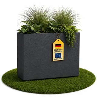 Ondis24 Pflanzkübel Vulkan LOFT, Blumenkübel rechteckig, Blumentopf Wasserspeicher, Schiefer Gestein Optik, Winterfest (63 Liter, Anthrazit)