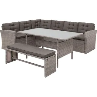 BELIANI Gartenmöbel Set Grau Rattan Sicherheitsglas Textil inkl. Kissen 8-Sitzer Terrasse Outdoor Modern - Grau