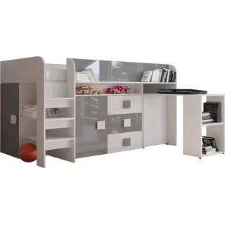Etagenbett für Kinder Toledo 1 Stockbett mit Treppe und Bettkasten (Weiß + Grau Glanz) - Weiß, Grau