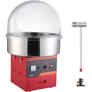 VEVOR Elektrische Zuckerwattemaschine, 1000 W Zuckerwattegeräte, Kommerzielle Zuckerwattemaschine mit Abdeckung, Edelstahlschüssel, Zuckerschaufel, Schublade, Perfekt für Familienfeiern, Rot