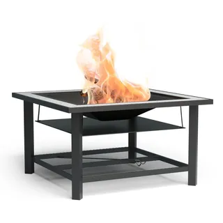 Blumfeldt Merano Avanzato Feuerschale - 3-in-1 Feuerschale Mit Grillrost & Tisch, Robuster Stahlrahmen, Terrazzo-Tischplatte, Inkl. Funkenschutz, Hitzeschild & Schürhaken, Für Garten & Terrasse - Grau