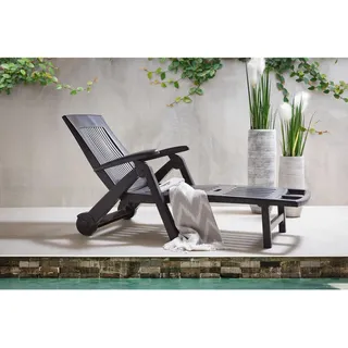 Ambia Garden Gartenliege , Anthrazit , Kunststoff , 195x101x72 cm , Made in Italy , Räder am Kopfende, klappbar, Rückenlehne verstellbar , Gartenmöbel, Gartenliegen, Sonnenliegen