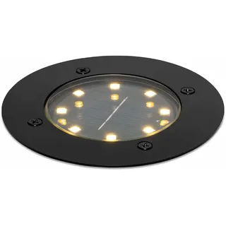 lambado 1x LED Solar Bodenleuchte Außen Schwarz matt | Hochwertiger Bodenstrahler Wetterfest IP65 Ø12cm | Bodeneinbaustrahler mit 8 SMD LEDs Warmweiß 3000K