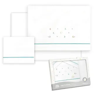 Interbaby Baby-Bettwäsche aus Baumwolle – Auto/Moses/Babywanne – Stern Mond Mehrfarbig – 3-teiliges Set – Bettlaken + Bettbezug + Kissenbezug