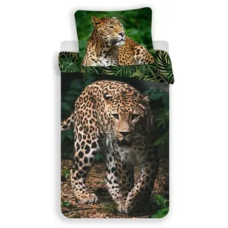 COFI 1453 Jerry Fabrics Leinen-Fotodruck Leopard grün 140x200, 70x90 cm / Schwarz, Grün