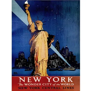 Wee Blue Coo Travel New York Statue Liberty Manhattan Railway USA Vintage Art Print Poster Wall Decor Kunstdruck Poster Wand-Dekor-12X16 Zoll