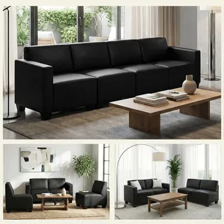 Modular 4-Sitzer Sofa Couch Lyon, Kunstleder schwarz - Schwarz