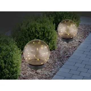 Ausgefallene Solarkugeln 2er SET für den Garten Ø 15cm mit Erdspieß, Solarlampen
