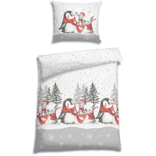Florella Bettwäsche , Silberfarben , Textil , Pinguin , 140x200 cm , pflegeleicht, atmungsaktiv, hautfreundlich, angenehm wärmend, schadstoffgeprüft , Heimtextilien, Bettwäsche & Leintücher, Bettwäsche, Flanell-Bettwäsche