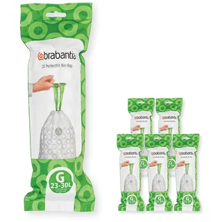 Brabantia Müllbeutel PerfectFit Multipack (Code G - 23L / 30L) Extra Starke Müllsäcke mit Zugband, 6 rollen (120 Müllbeutel)