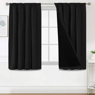 BellaHills Blickdichte Vorhänge Thermovorhang Kälteschutz 2er Set H 137 x B 117 cm Doppellagiger und Dicker Vorhang gegen Kälte für Tür 100% Verdunklungsgardine Blackout Curtain for Bedroom, Schwarz