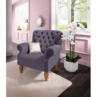 Home Affaire Sessel Lord Mikrofaser 86 x 93 x 84 cm Lila mit echter Chesterfield-Knopfheftung und Ziernägeln
