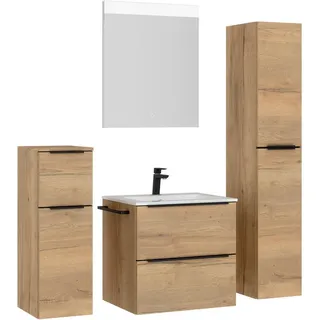 Nobilia Badezimmer , Schwarz, Eichefarben , Metall , 5-teilig , 5 Fächer , 3,2 Schubladen , F , 121 cm , Goldenes M, Made in Germany , Griffeauswahl, hängend, Zusatzausstattung erhältlich, Typenvielfalt , Badezimmer, Badmöbelsets & Badmöbelserien, Badmöbel-Sets