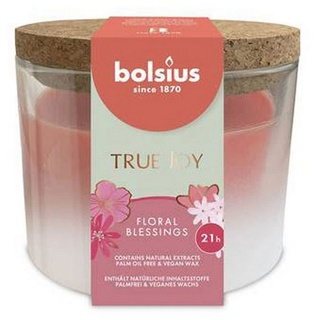 Bolsius Duftkerze im Glas mit Korkdeckel True Joy rosa Floral Blessings Duftkerzen - Duft - mit natürlichen Extrakten - Brenndauer: bis zu 21 Stunden - Ohne Palmöl - Natürliches Wachs