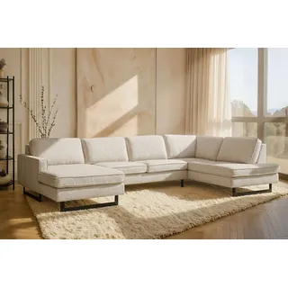 Home Affaire »Pinto, 350 cm, U-Form, XXL, mit Ottomanen« Cord, Chenille, Lederoptik, mit Keder, Metallfüße, Wellenunterfederung