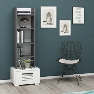 Hanah Home Modern Bookshelf with Numerous Shelves, Anthracite & White, 35 cm W x 152.2 cm H x 25.6 cm D | 100% Melamine Coated, 18 mm Thick | Stylish Storage Solution