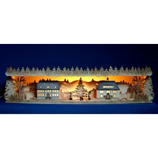 Schwibbogen-Erhöhung Seiffener Dorf Rathaus 79cm Unterbank Sockel Erzgebirge - verschneit oder exclusiv schattiert