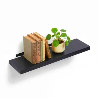 Relaxdays Wandregal, HxBxT: 4 x 80 x 23 cm, Holzoptik & Metall, Bücher, Deko, Wandbrett Wohnzimmer, Flur, Küche, schwarz