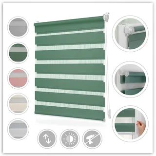 Doppelrollo LICHTBLICK ORIGINAL "Duo-Rollo Klemmfix, ohne Bohren, blickdicht" Gr. 6, grün (salbei, weiß), B:80cm H:130cm, Polyester, Rollos, Doppelrollo, einfache Montage des Rollos