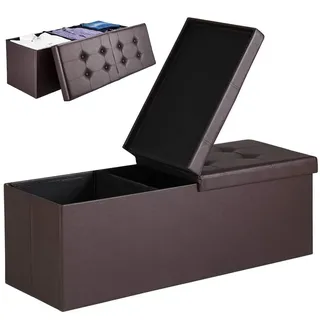 BAKAJI Truhe Pouf Aufbewahrungsbox Fußhocker für Schlafzimmer Bank Hocker Faltbare Struktur Bezug aus Kunstleder Abnehmbarer gepolsterter Sitz Größe 115 x 38 x 40 cm (Braun)