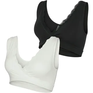 MAMA LICIOUS Bustier MAMALICIOUS "MLHELENA CROSSY LACE BRA 2F 2-P NOOS", Damen, Gr. XL (42), N-Gr, weiß (snow weiß pack:schwarz), Jersey, Obermaterial: 95% Baumwolle, 5% Elasthan, unifarben, BHs Bustier, aus Baumwollmischung mit Jersey, in elastischer Qualität