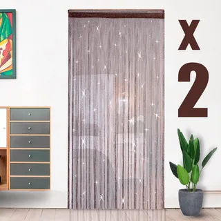 HYSENM 2 Stücke Fadengardine Fadenvorhang 100 x 200cm Fliegenvorhang Terrassentür Glitzer Schön für Hochzeit, Braun